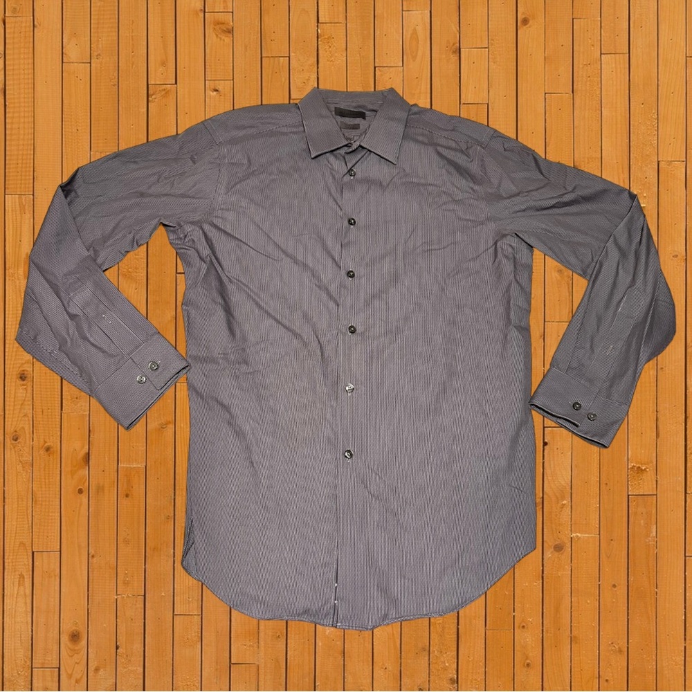 Men’s Calvin Klein Shirt 16 32-33 Pinstriped Long Sleeve Button Down Gray
